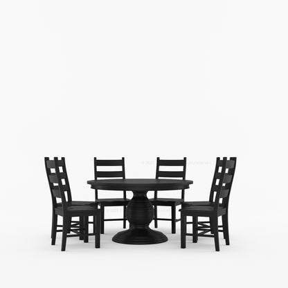 Rome Round Carved Pedestal Dining Table &amp; Ladder-Back Chair Set