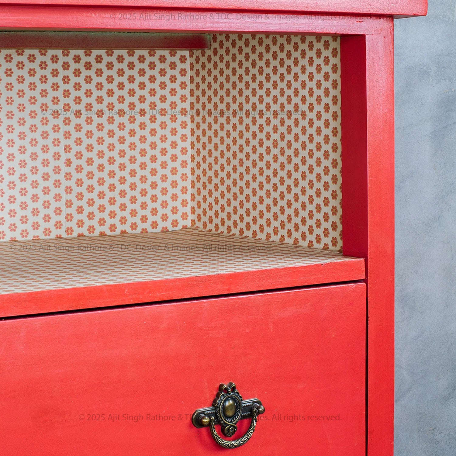 red vintage dresser Red Patinated Dresser, 1940s