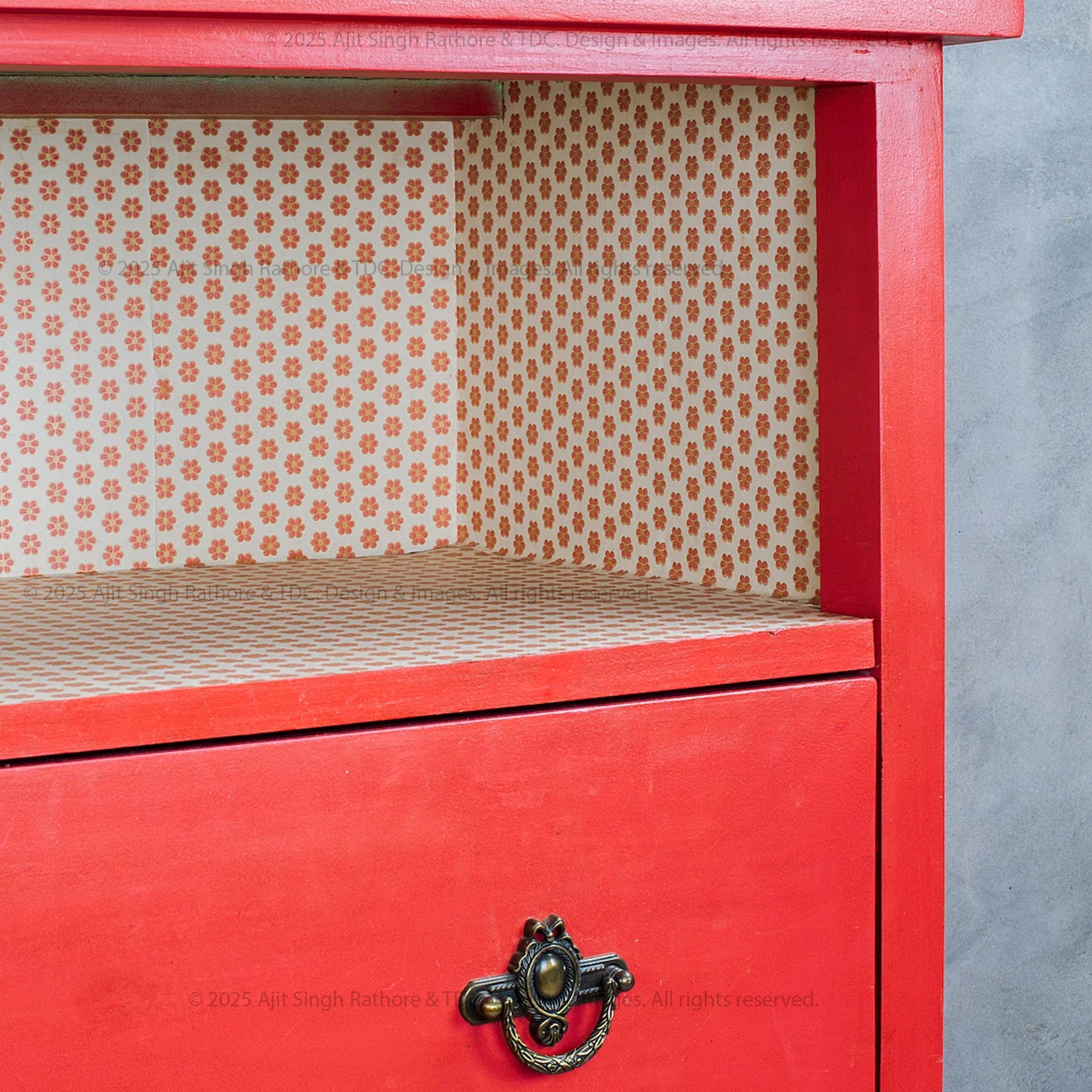 Schenectady Vintage Red Solid Wood Dresser with Open Shelves