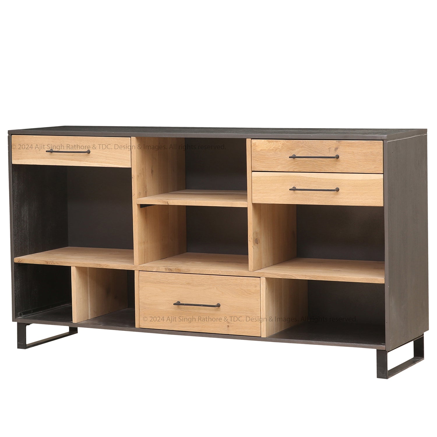 Solid Wood and Iron Open Shelves Buffet Sideboard Ridgewood Industrial