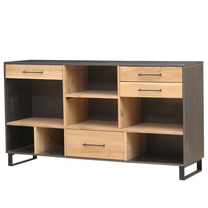 Solid Wood and Iron Open Shelves Buffet Sideboard Ridgewood Industrial