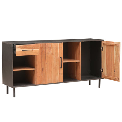 Rustic Industrial Solid Wood and Metal Sideboard Modern Storage Cabinet