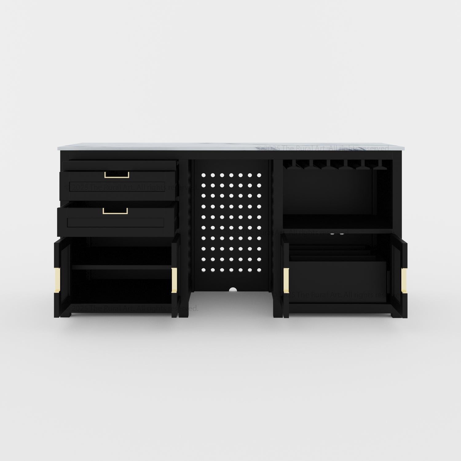 Luxe Black Wine Bar Cabinet with Fridge Space and Quartz Top
