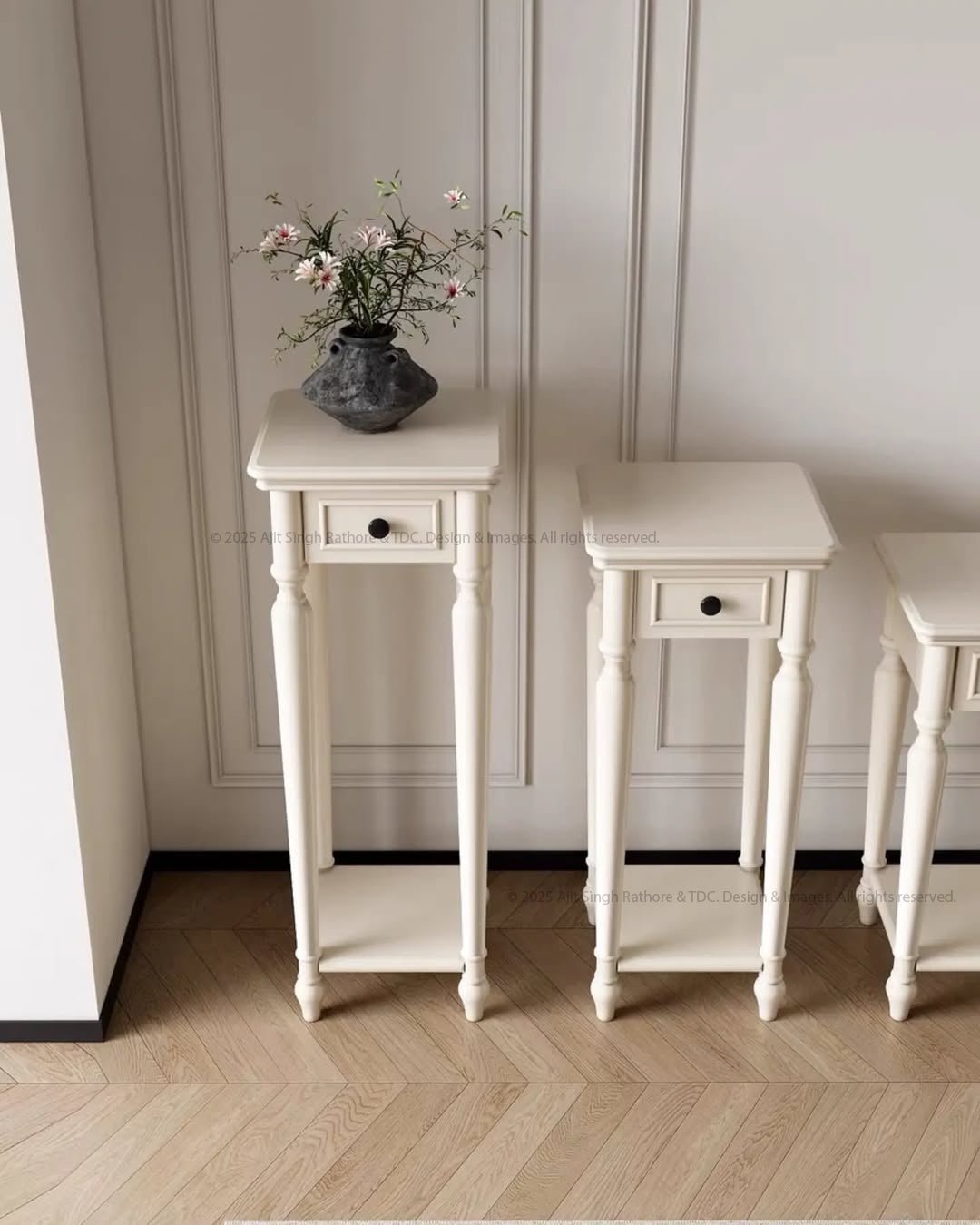 Avignon French Solid Wood Pedestal Nesting End Table Set of 3