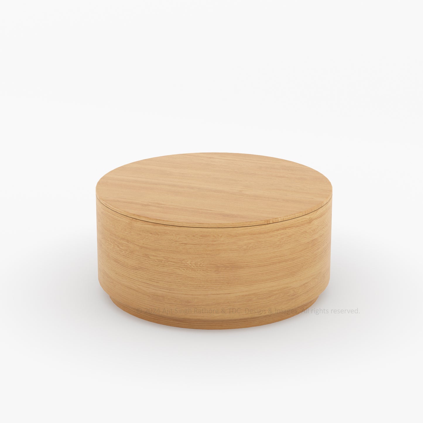 Nordic Serenity Teak Wood Round Barrel Coffee Table with Storage