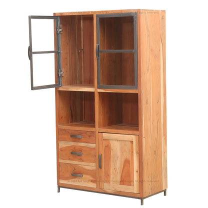 Trenton Industrial Solid Wood China Cabinet Hutch