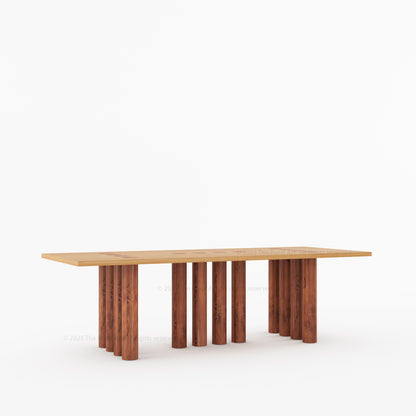 New York Modern Solid Wood Dining Table With Pillar Legs &amp; Inlay Accents
