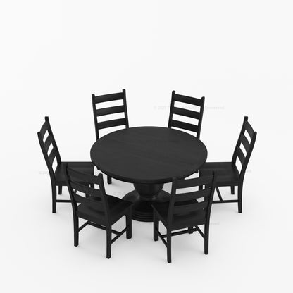 Rome Round Carved Pedestal Dining Table &amp; Ladder-Back Chair Set