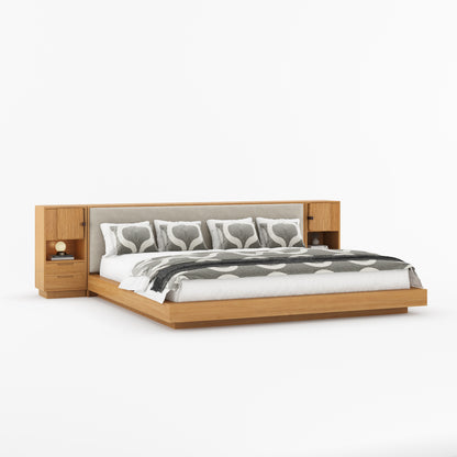 Nome Modern Solid Wood Storage Platform Bed with Upholstered Headboard &amp; Nightstands