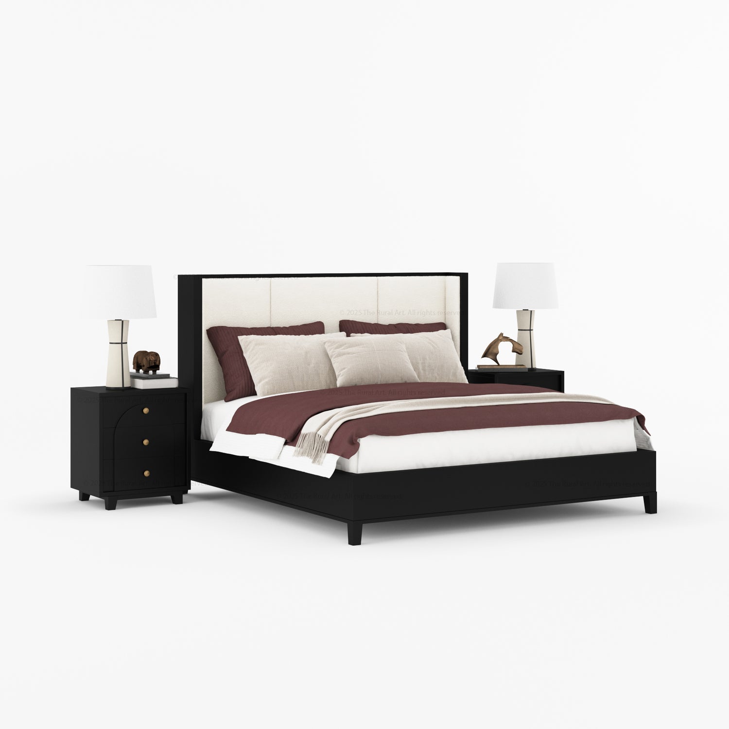 Livingston Luxe Solid Wood Shelter Bed with Bouclé Upholstered