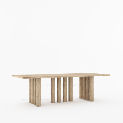 New York Modern Solid Wood Dining Table With Pillar Legs &amp; Inlay Accents
