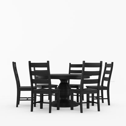 Rome Round Carved Pedestal Dining Table &amp; Ladder-Back Chair Set