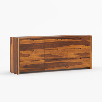 Branson Solid Wood Tall Dresser with Brass Inlay Accents