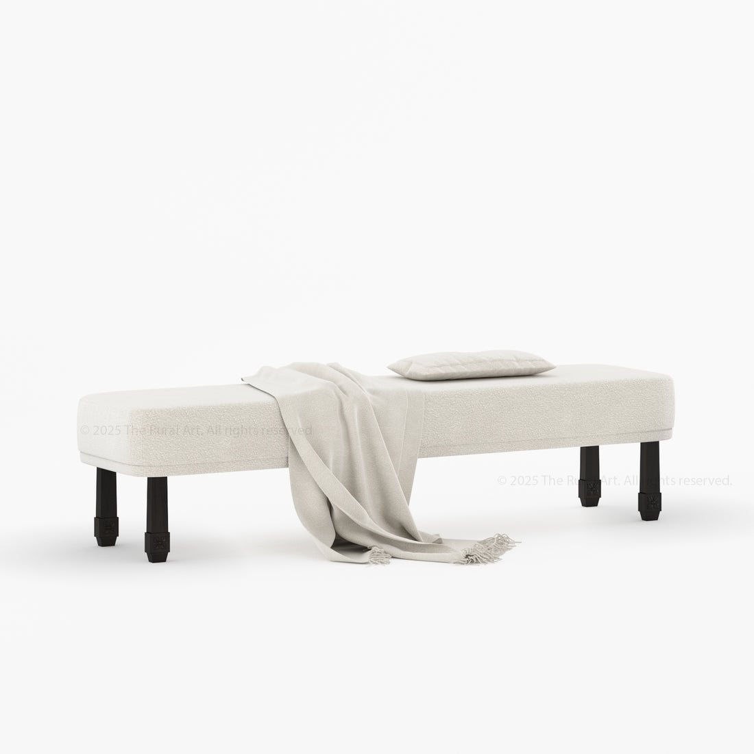 Dothan Boucle Upholstered Bedside Bench with Carved Solid Wood Legs