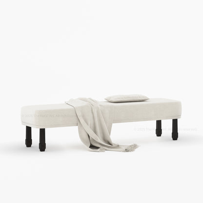 Dothan Boucle Upholstered Bedside Bench with Carved Solid Wood Legs