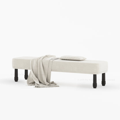 Dothan Boucle Upholstered Bedside Bench with Carved Solid Wood Legs