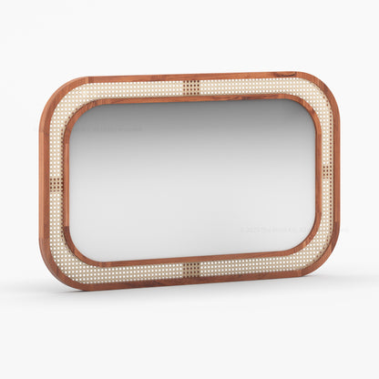 Davis Modern Organic Solid Wood &amp; Cane Mirror Frame