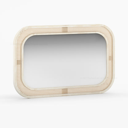 Davis Modern Organic Solid Wood &amp; Cane Mirror Frame