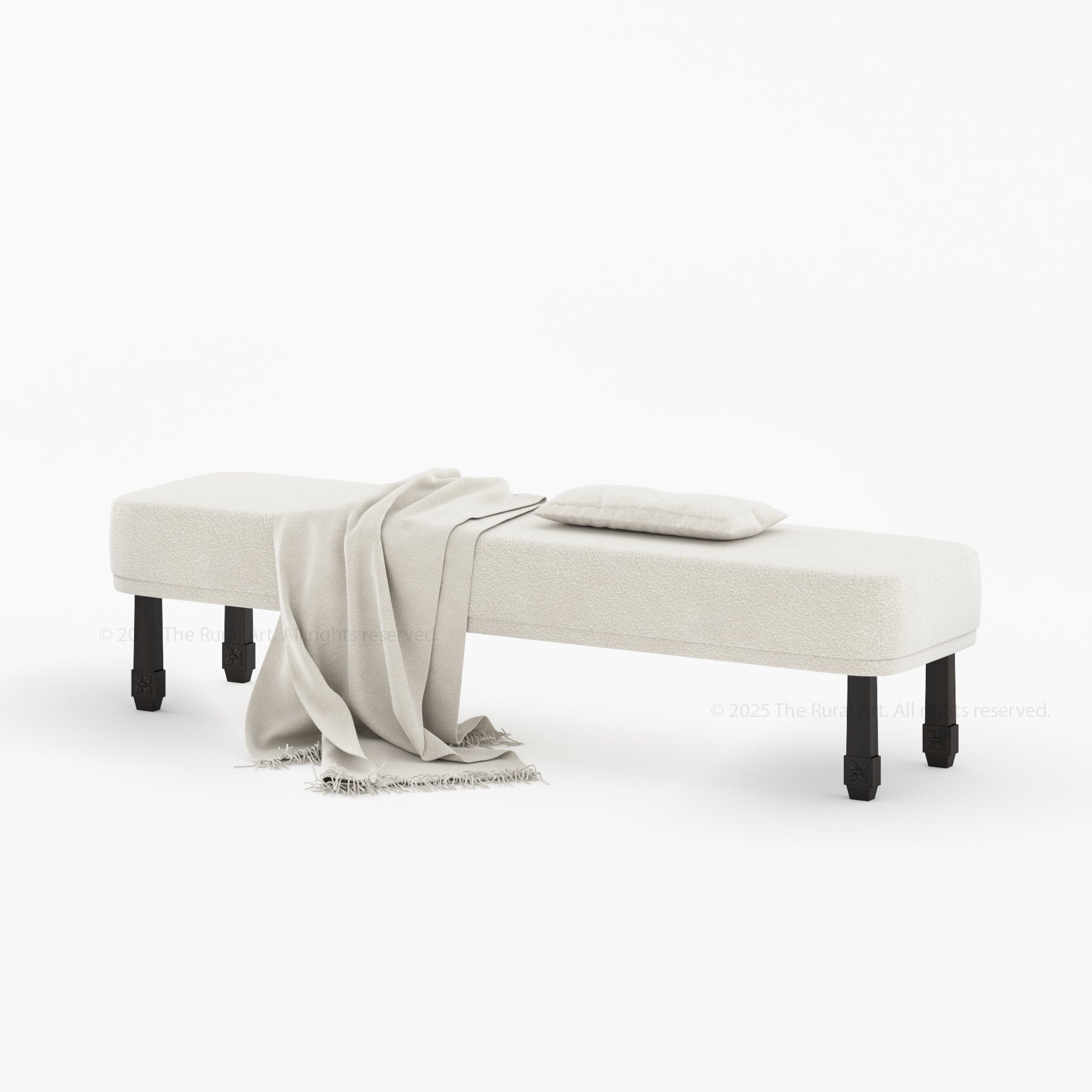 Dothan Boucle Upholstered Bedside Bench with Carved Solid Wood Legs