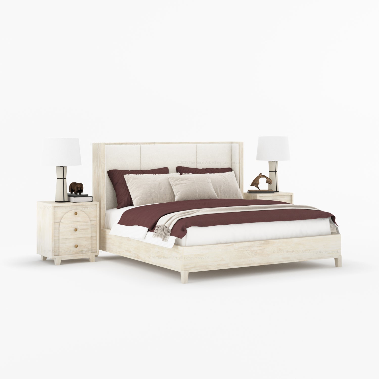 Livingston Luxe Solid Wood Shelter Bed with Bouclé Upholstered