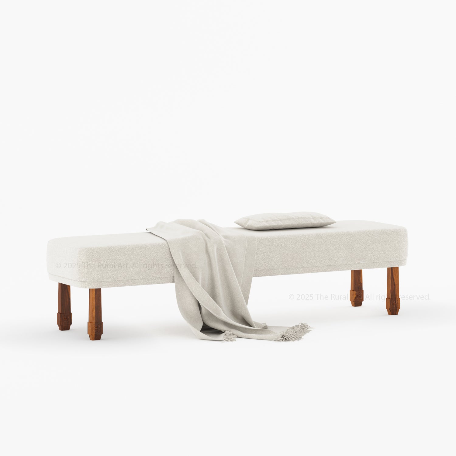 Dothan Boucle Upholstered Bedside Bench with Carved Solid Wood Legs