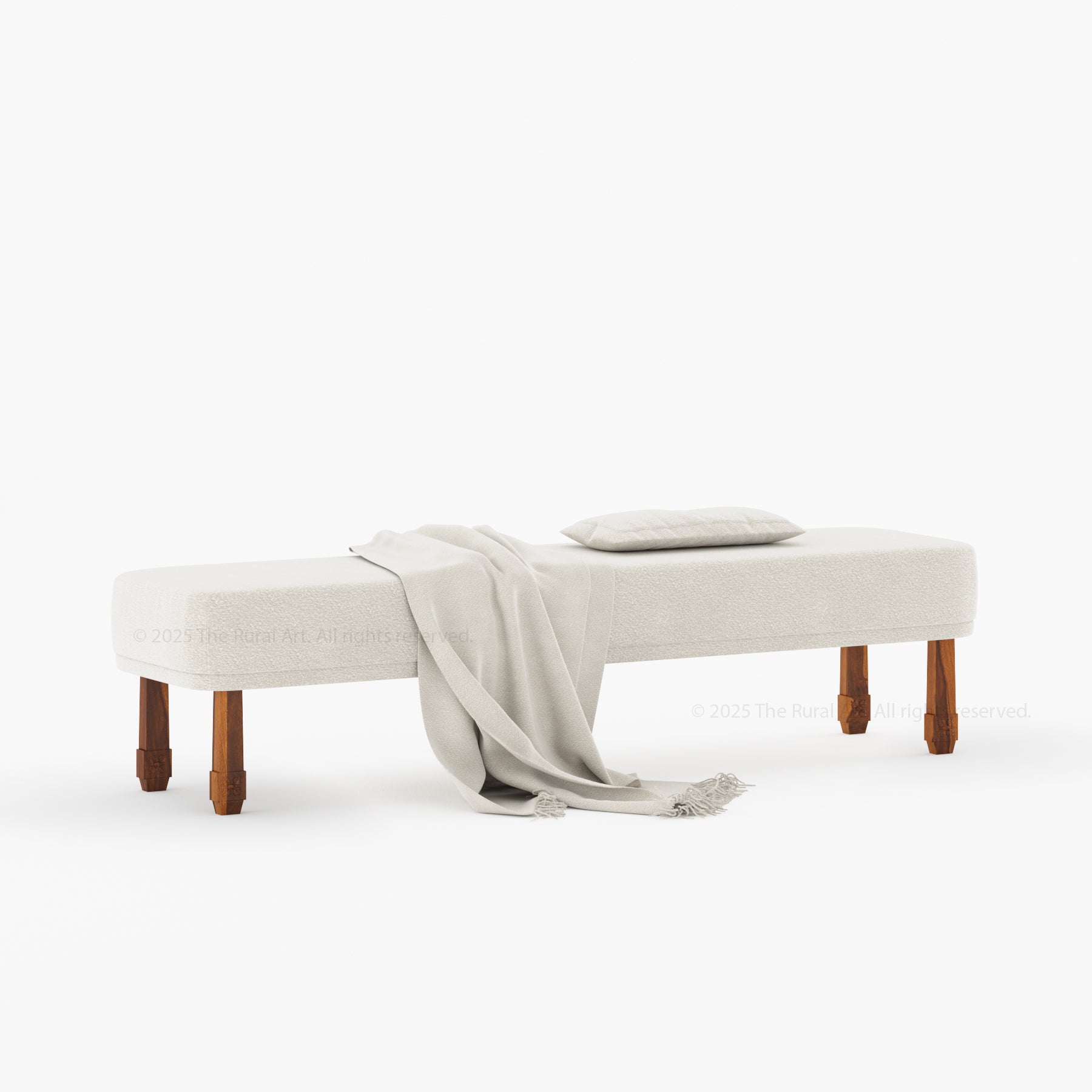 Dothan Boucle Upholstered Bedside Bench with Carved Solid Wood Legs