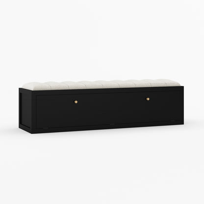 Seward Solid Wood Storage Bench with Boucle Upholstered Seat