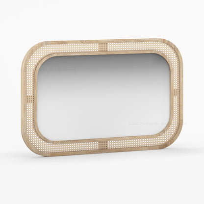 Davis Modern Organic Solid Wood &amp; Cane Mirror Frame