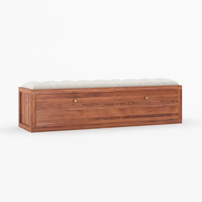 Seward Solid Wood Storage Bench with Boucle Upholstered Seat