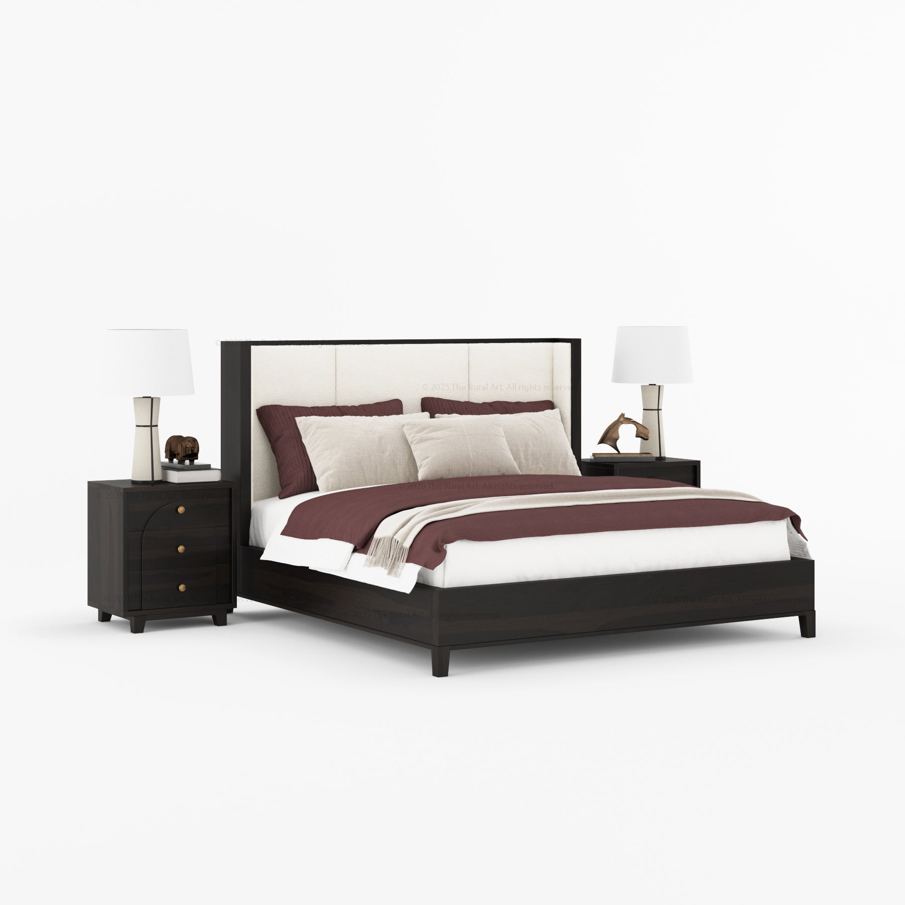 Livingston Luxe Solid Wood Shelter Bed with Bouclé Upholstered