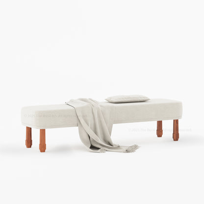 Dothan Boucle Upholstered Bedside Bench with Carved Solid Wood Legs