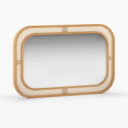 Davis Modern Organic Solid Wood &amp; Cane Mirror Frame