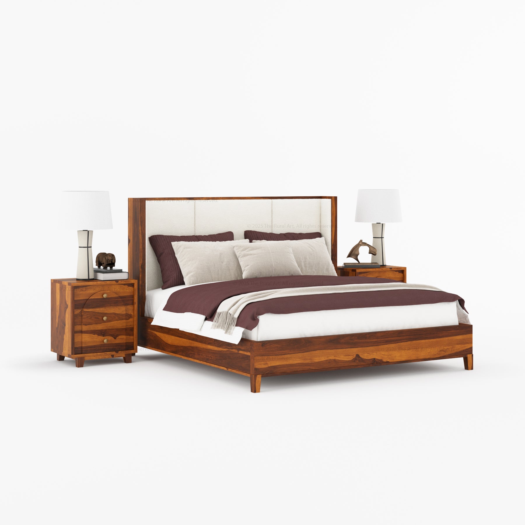 Livingston Luxe Solid Wood Shelter Bed with Bouclé Upholstered