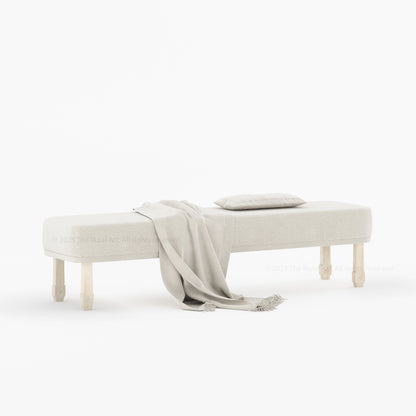 Dothan Boucle Upholstered Bedside Bench with Carved Solid Wood Legs