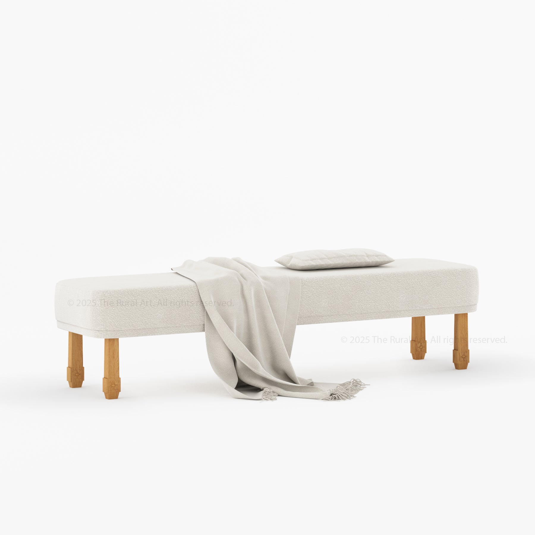 Dothan Boucle Upholstered Bedside Bench with Carved Solid Wood Legs