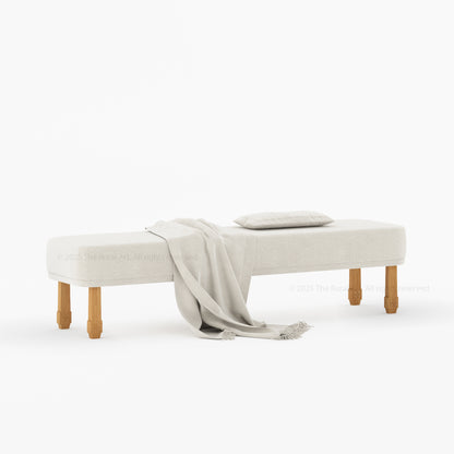 Dothan Boucle Upholstered Bedside Bench with Carved Solid Wood Legs