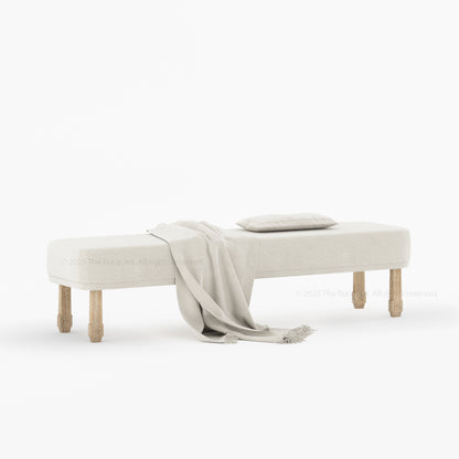 Dothan Boucle Upholstered Bedside Bench with Carved Solid Wood Legs