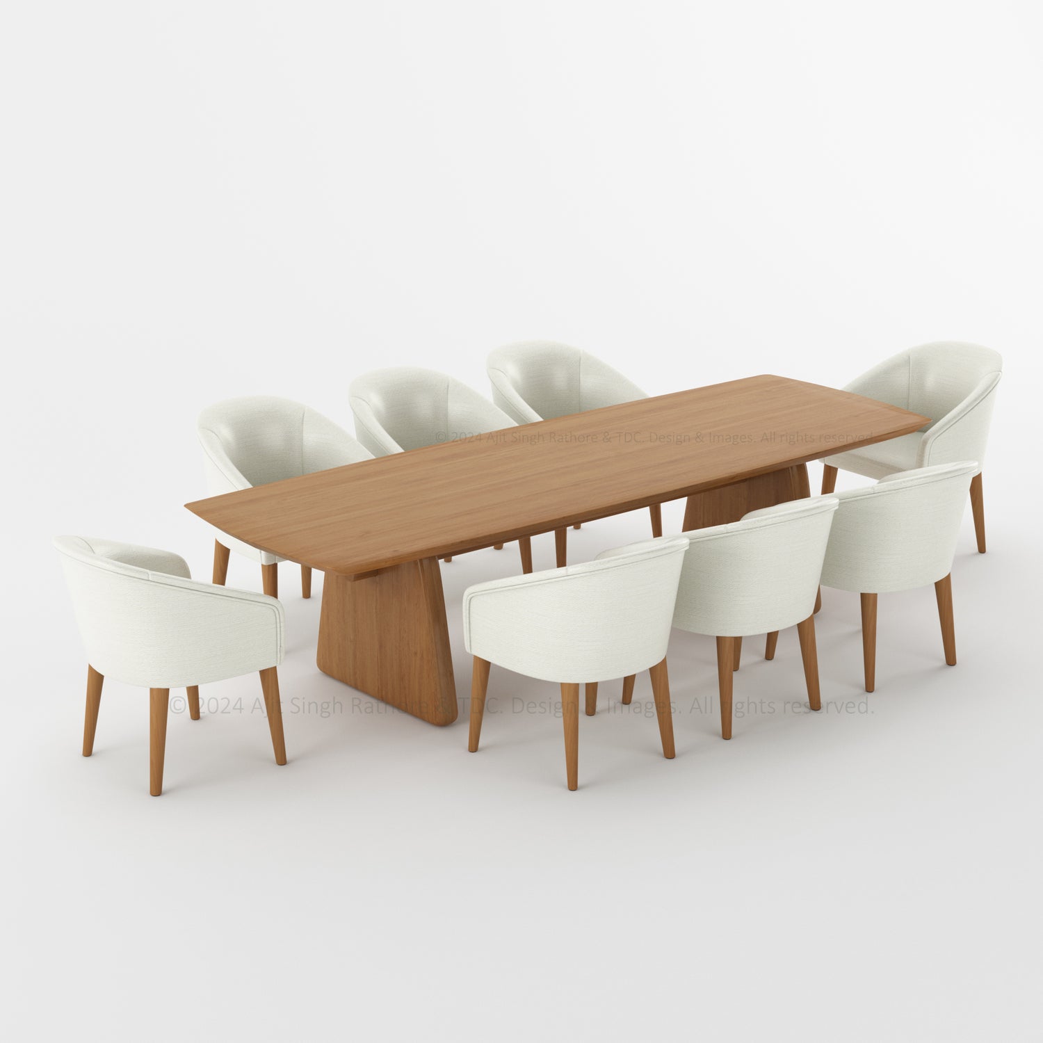 Irvine Teak Wood Dining Table Upholstered Chair Set