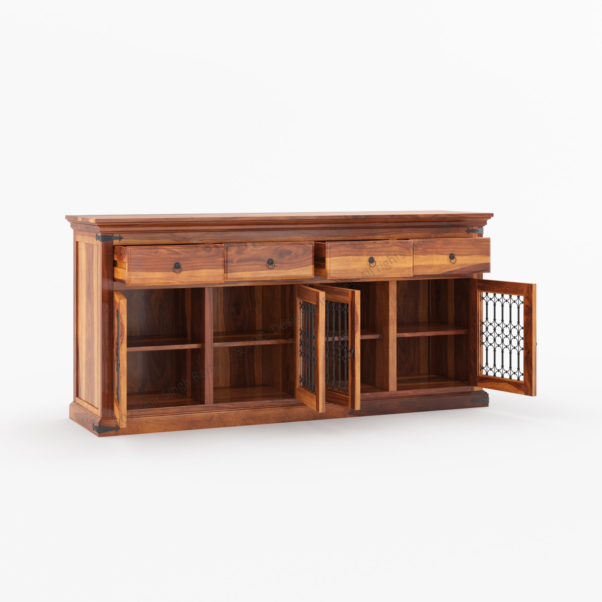 Naples Iron-Grid Solid Wood Buffet Sideboard