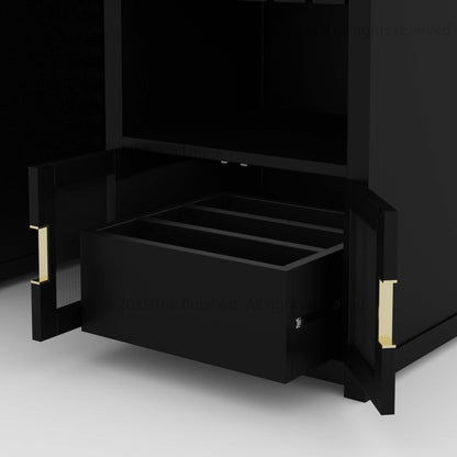 Luxe Black Wine Bar Cabinet with Fridge Space and Quartz Top