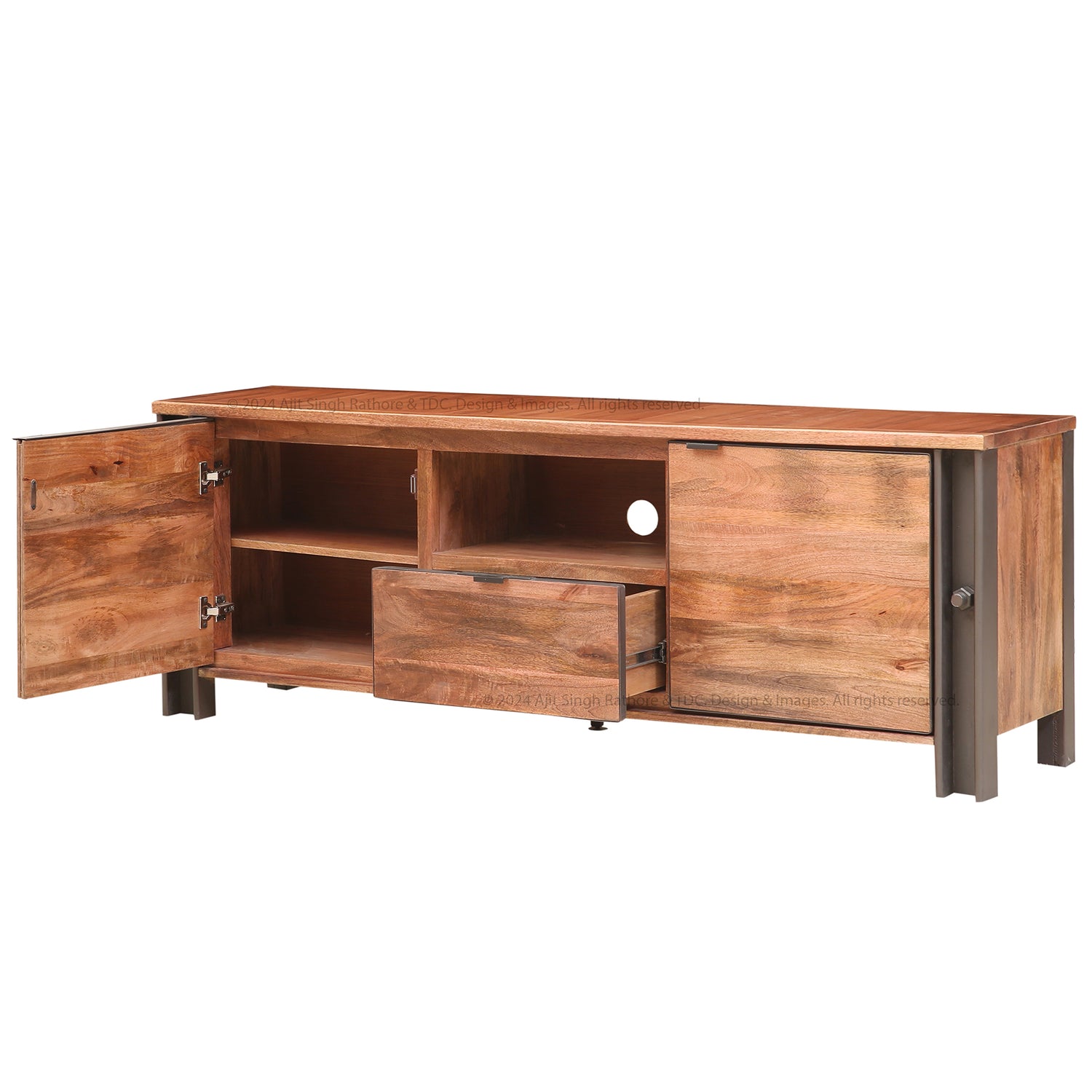 Montclair Solid Wood Industrial TV Stand Media Console