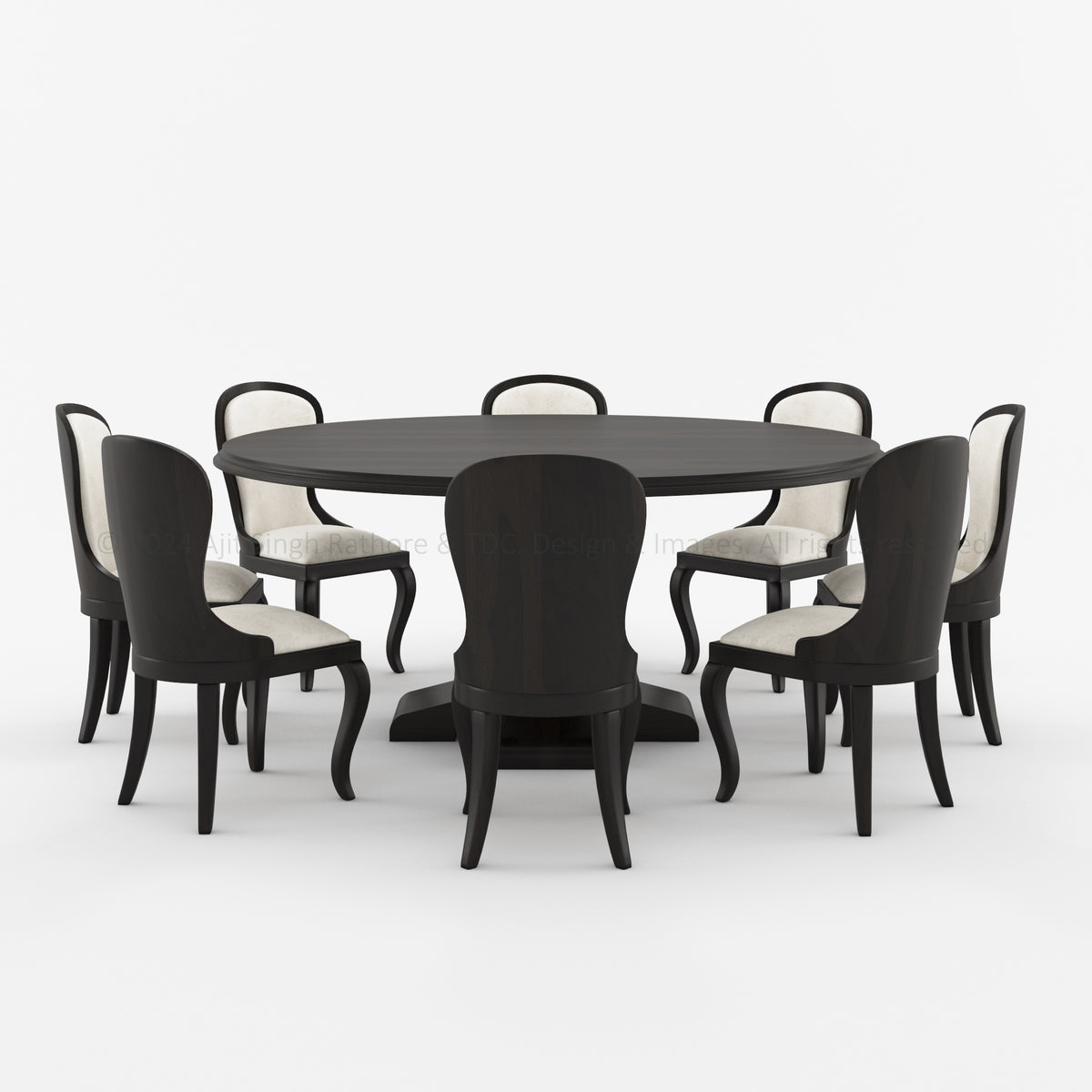 Rustic Solid Wood Round Dining Table & Chair Set