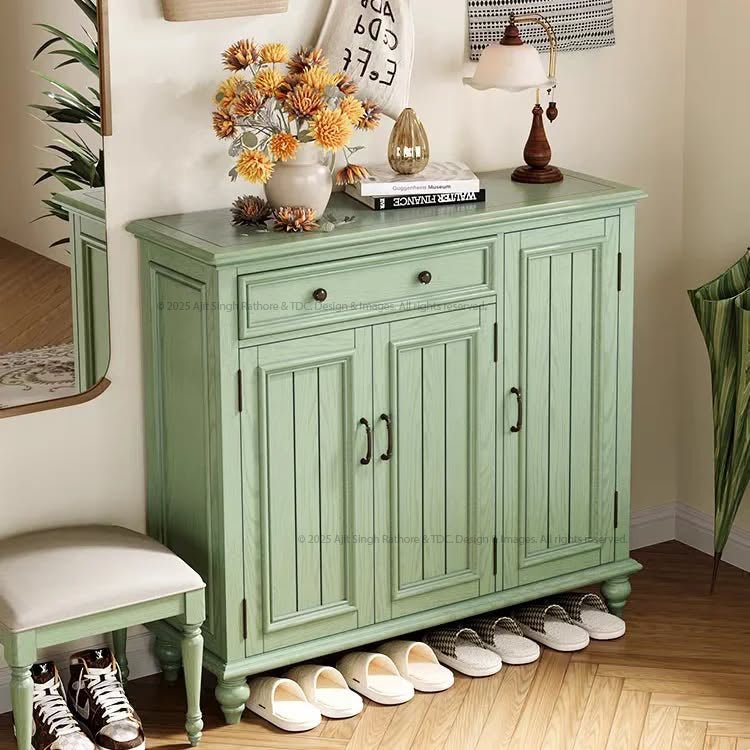 Rustic White Solid Wood Shoe Cabinet with Storage