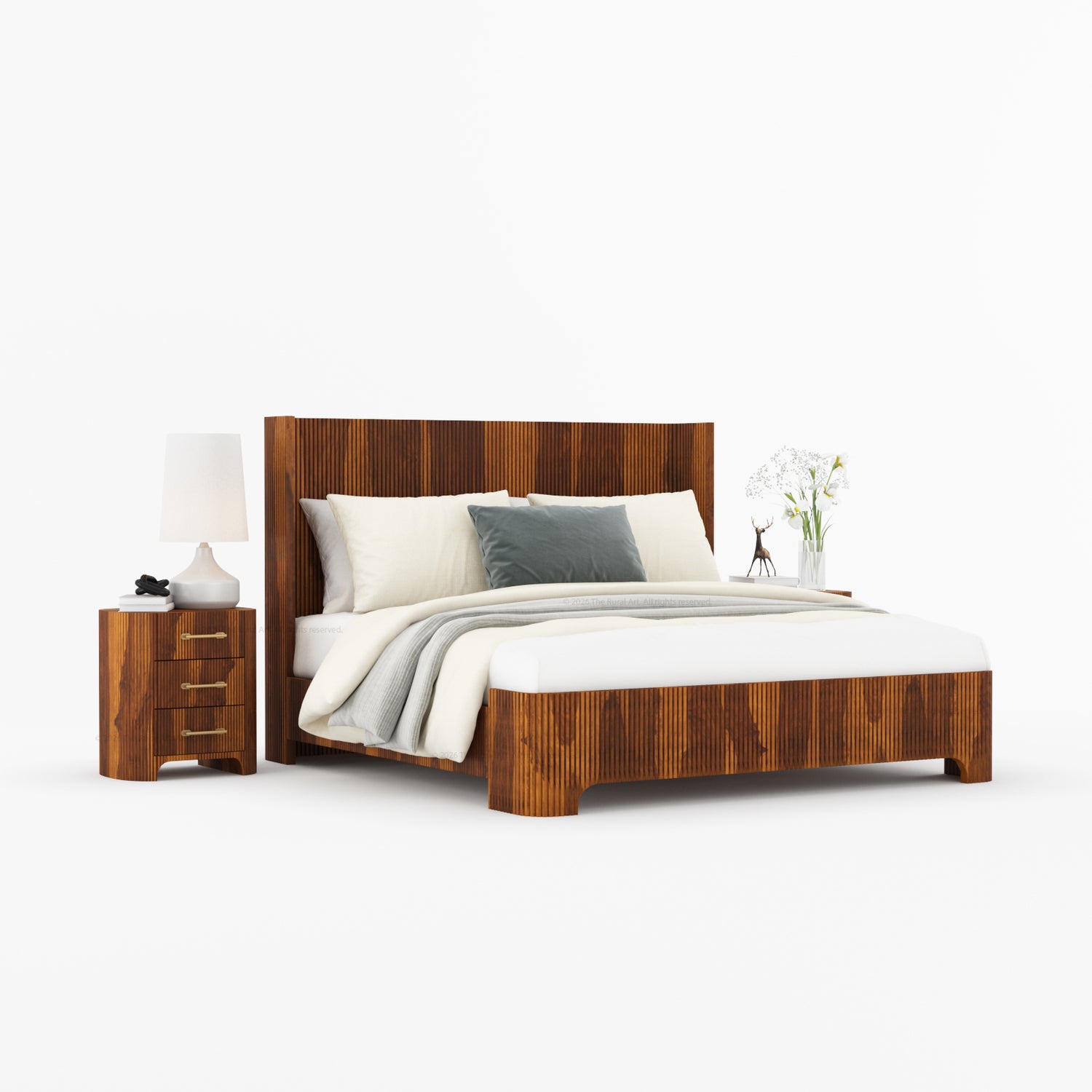 Bartow Modern Solid Wood Bedroom Set with Fluted Detailing