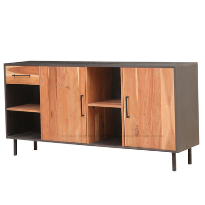 Rustic Industrial Solid Wood and Metal Sideboard Modern Storage Cabinet