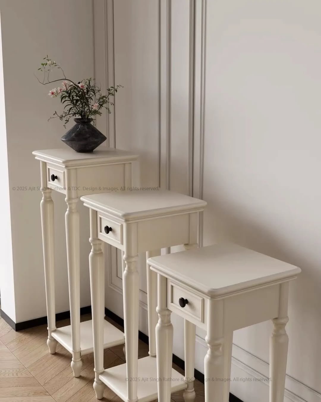 Avignon French Solid Wood Pedestal Nesting End Table Set of 3