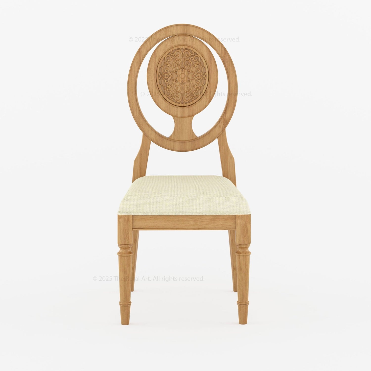 Jackson Solid Wood Dining Chair Hand-Carved Medallion Back &amp; Upholstered Seat