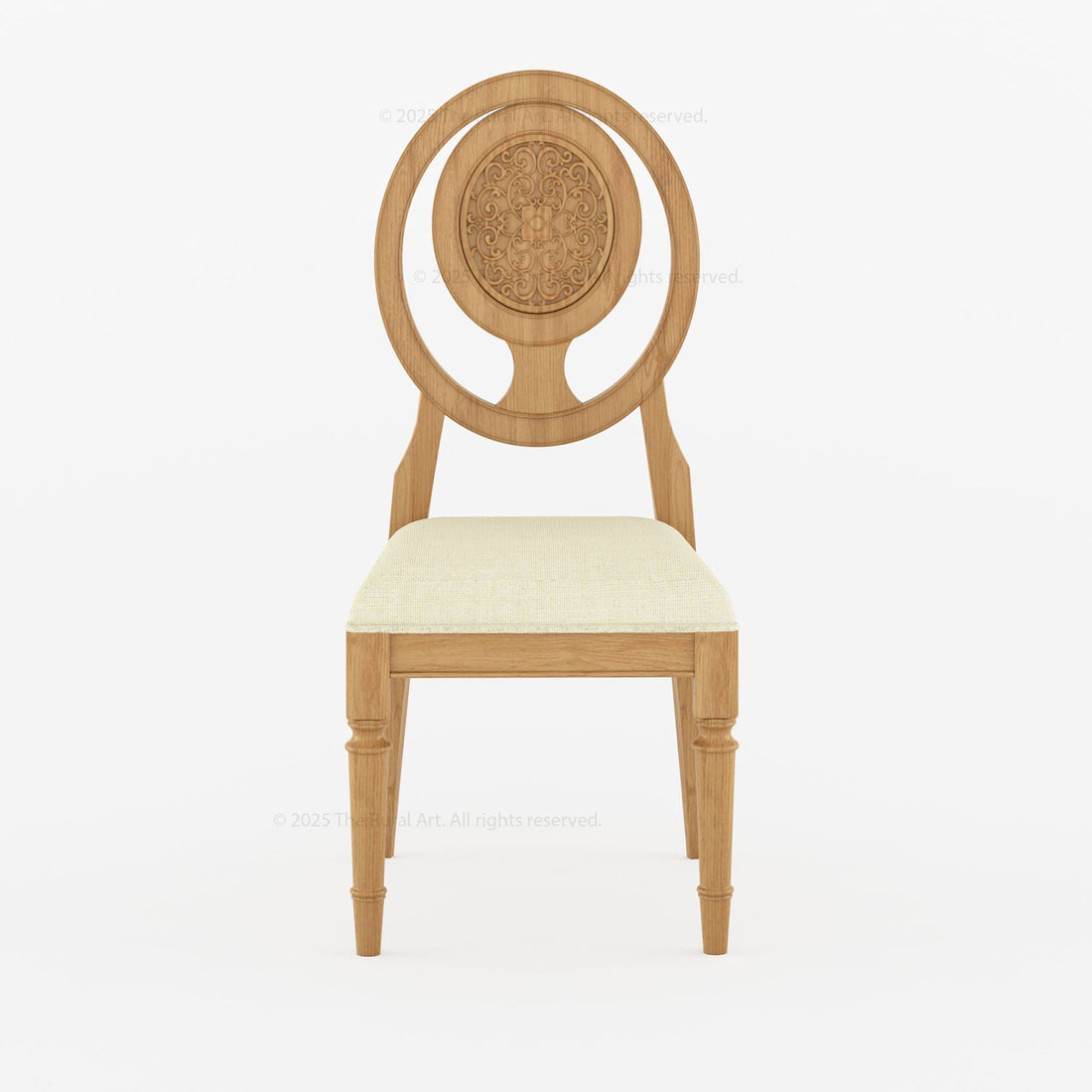 Jackson Solid Wood Dining Chair Hand-Carved Medallion Back & Upholstered Seat