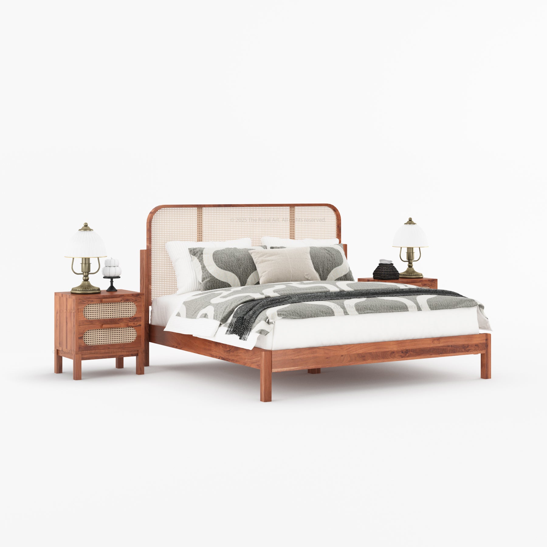 Davis Solid Wood Platform Bed with Cane Headboard
