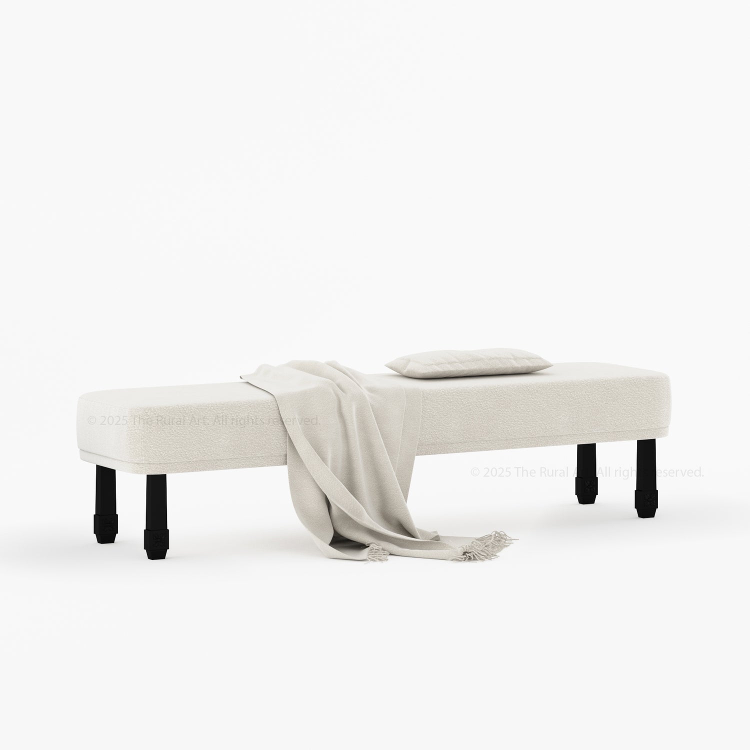 Dothan Boucle Upholstered Bedside Bench with Carved Solid Wood Legs